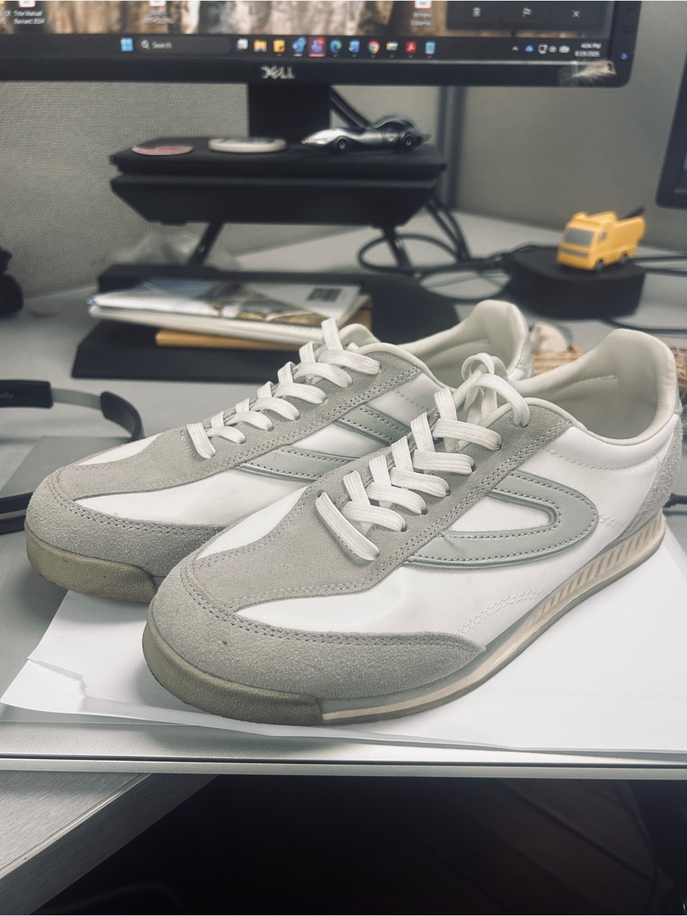 Tretorn Women's Kristine White and Light Gray Suede-Trim Sneakers